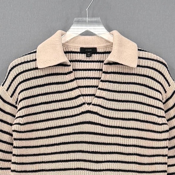 J CREW Relaxed Collared Sweater in Stripe Womens XS Cream Black Polo Preppy - Picture 3 of 11